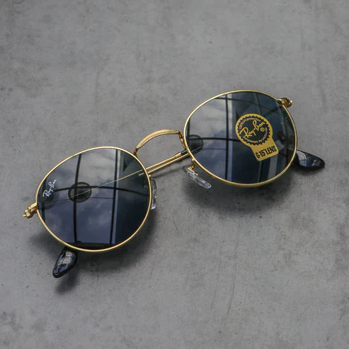 RB New Stylish Attractive Black & Gold 3447 Round Sunglass For Unisex