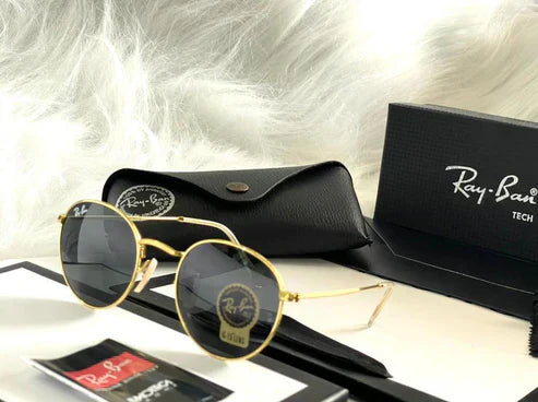 RB New Stylish Attractive Black & Gold 3447 Round Sunglass For Unisex
