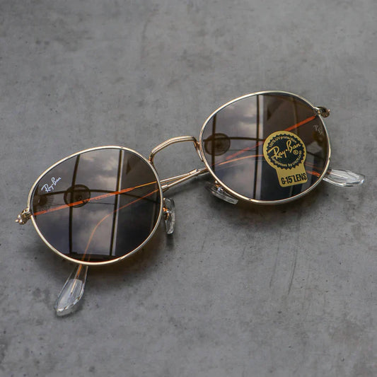 RB New Stylish Attractive Brown & Gold 3447 Round Sunglass For Unisex